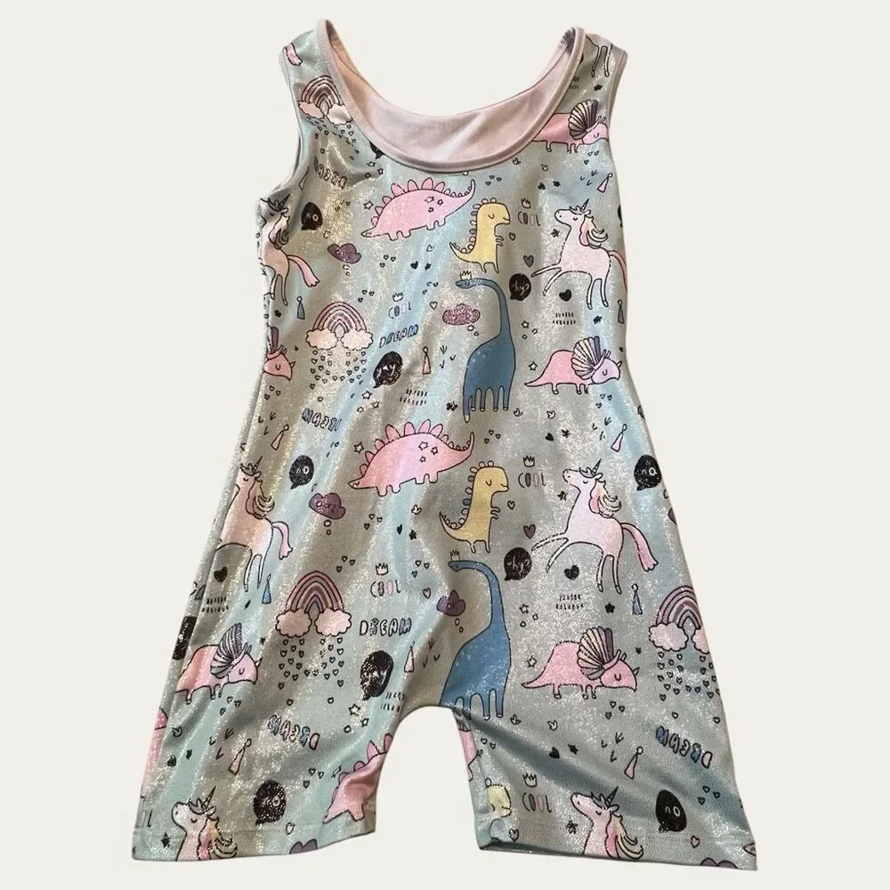 Girls Sparkle Unicorn Dinosaur Gymnastics Biketard Unitard Size 130 (8)